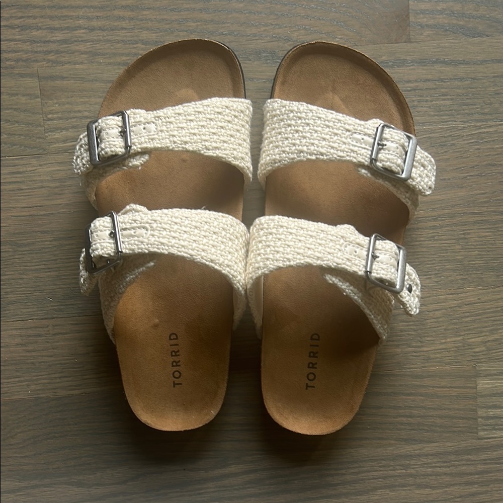Torrid Cream Sandals with Silver Buckles
